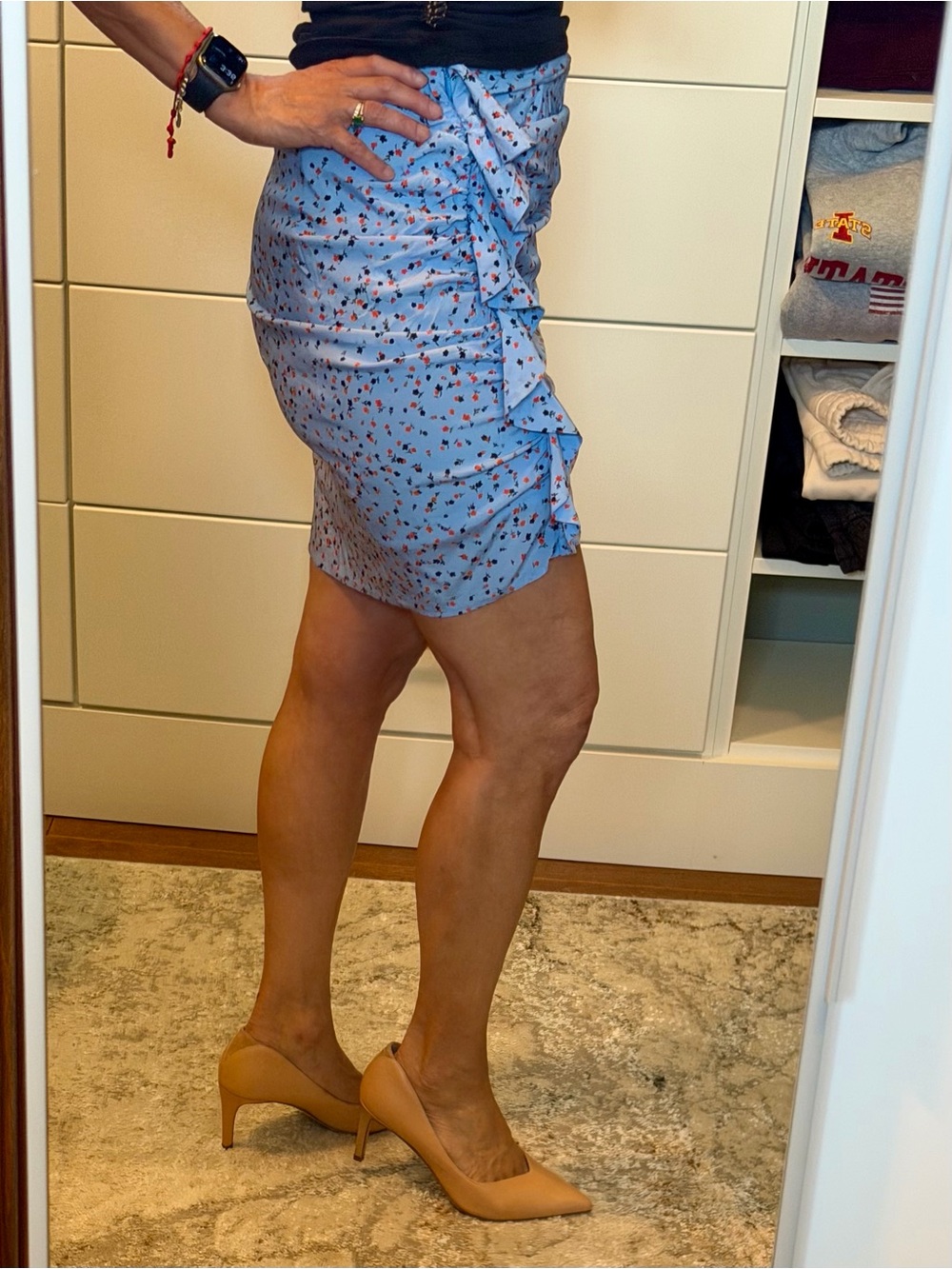 Veronica Beard Light Blue Floral Ruffle Mini Skirt